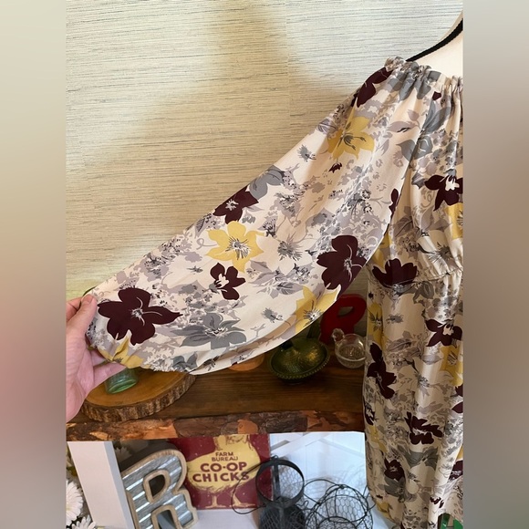 Joie Nour Dress Women's Med Ivory Burgundy Floral Silk Long Sleeve Babydoll - Picture 3 of 10